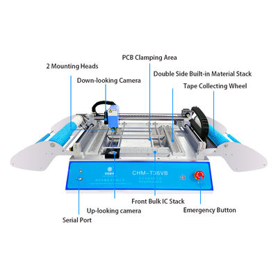 Διπλής όψης SMT συναρμολόγηση CHMT36VB Desktop Pick and Place Machine 58 τροφοδοσίες